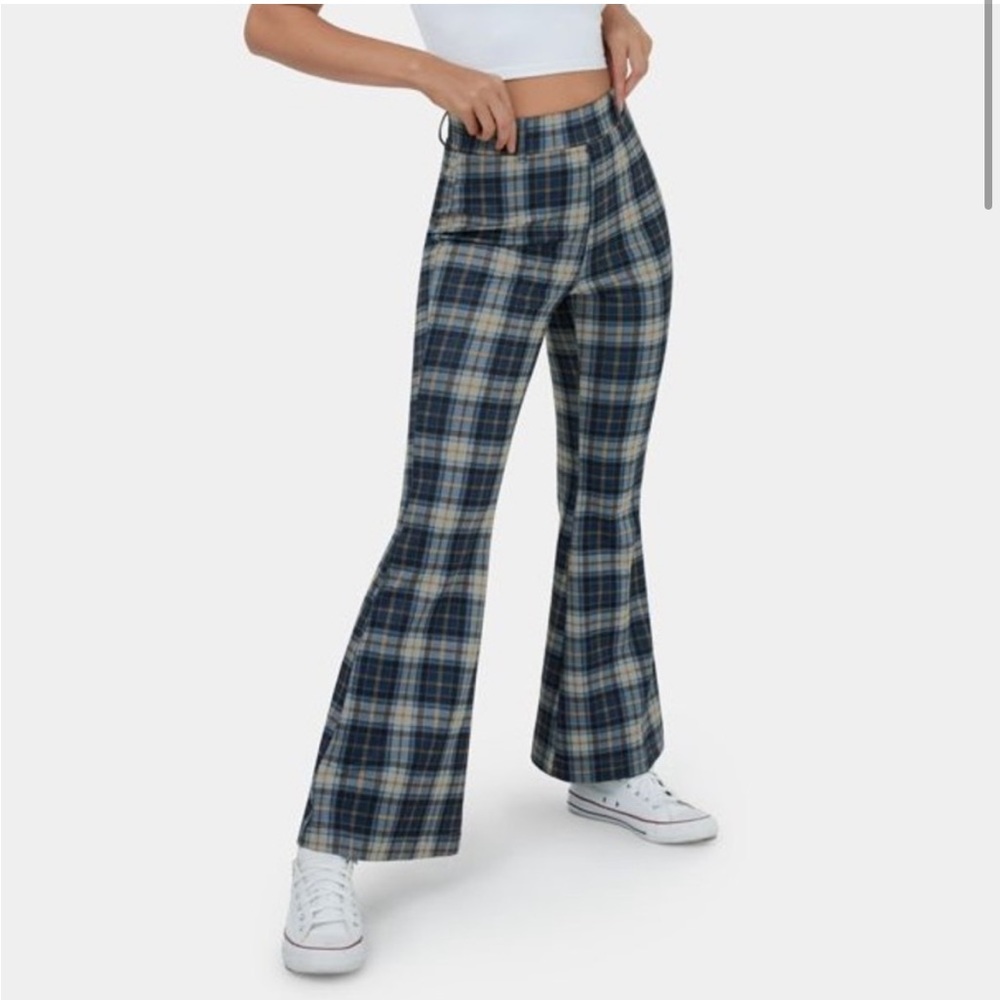 NWT Halara High Waisted Plaid Blue Wide Leg Casual Pants